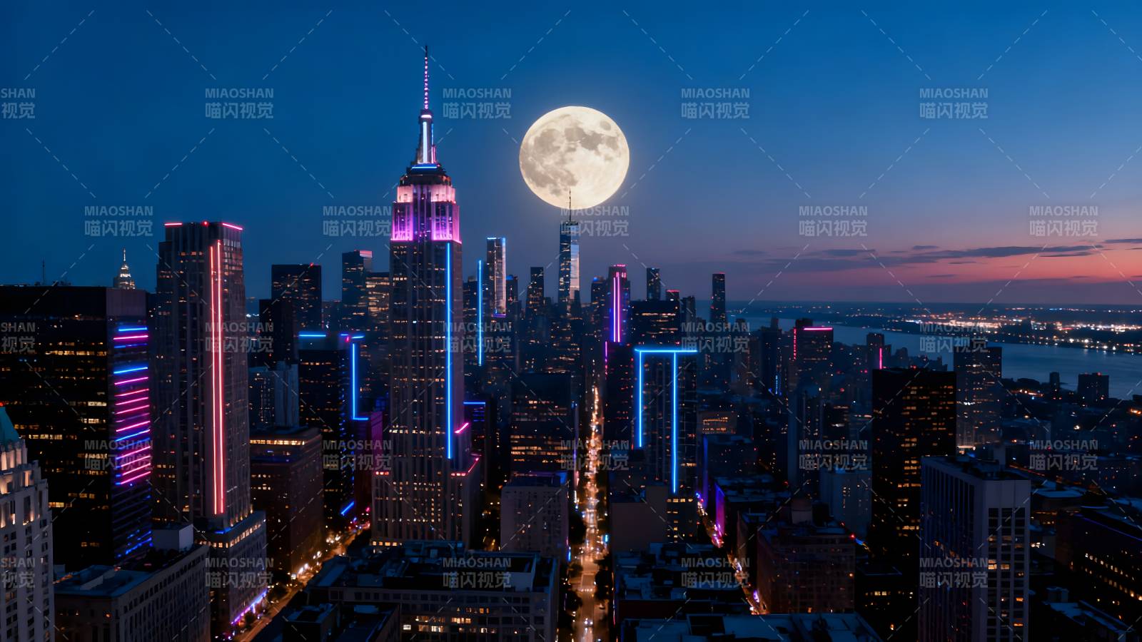 纽约夜景月升图片