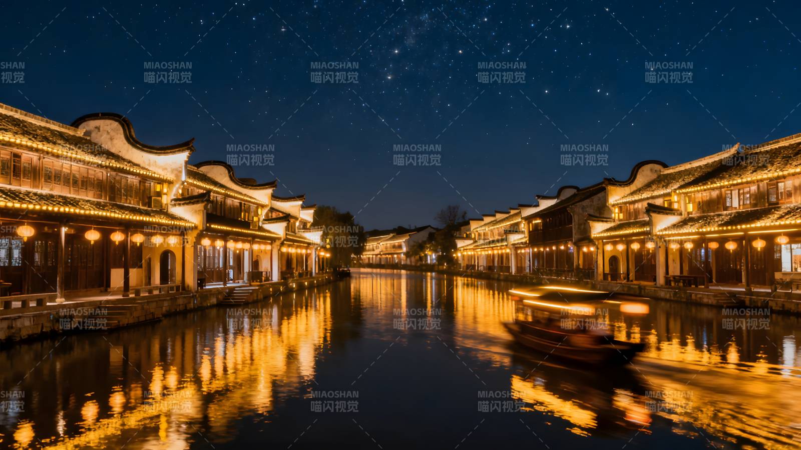 夜游水乡古镇图片