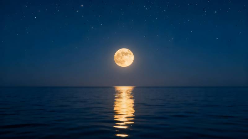 月下海面静谧夜图片