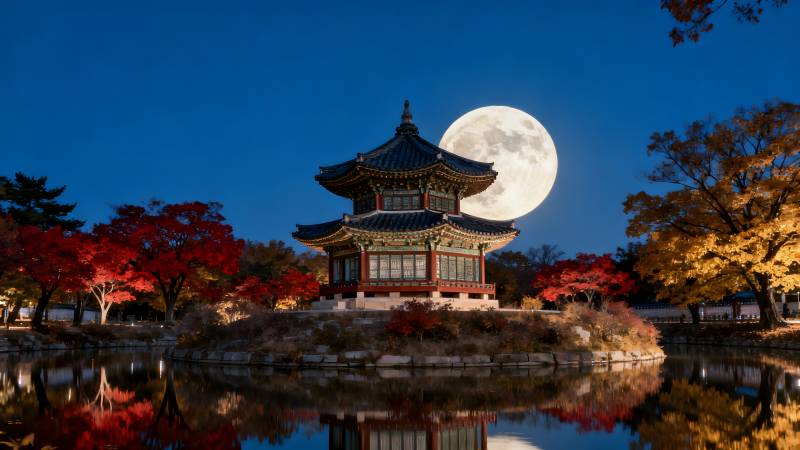 月下古亭秋色美图片