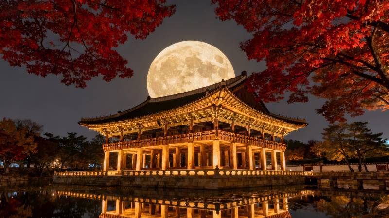 秋夜古亭映明月图片