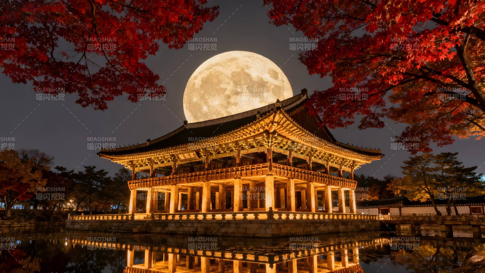 秋夜古亭映明月图片