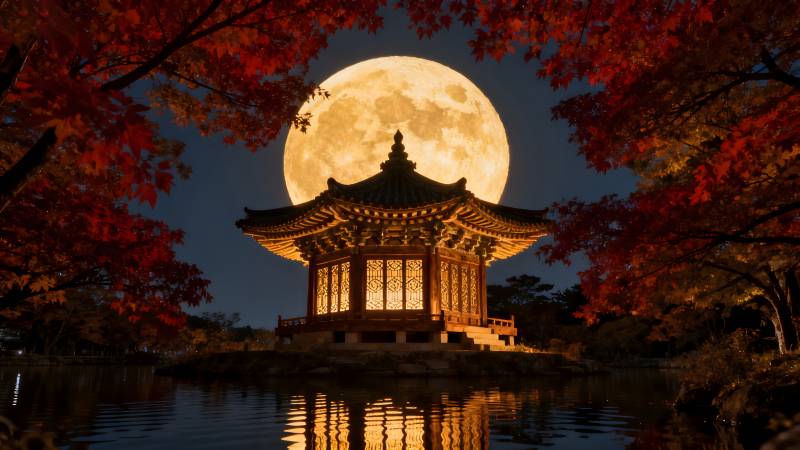 秋夜月照古亭图片