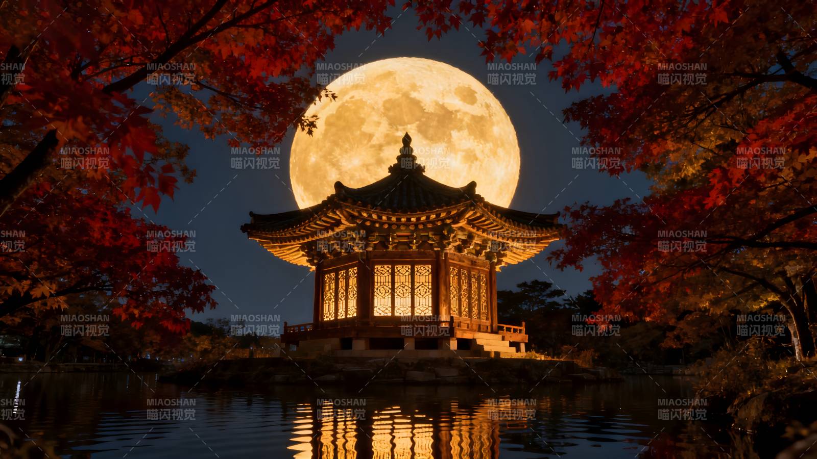 秋夜月照古亭图片