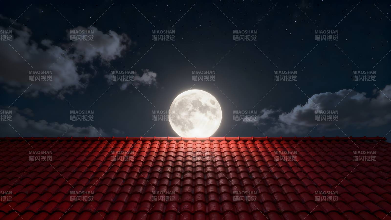 月照红瓦夜图片