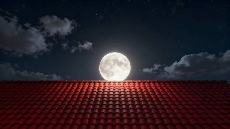 月照红瓦夜图片