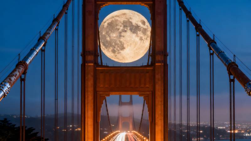 月升金门桥图片