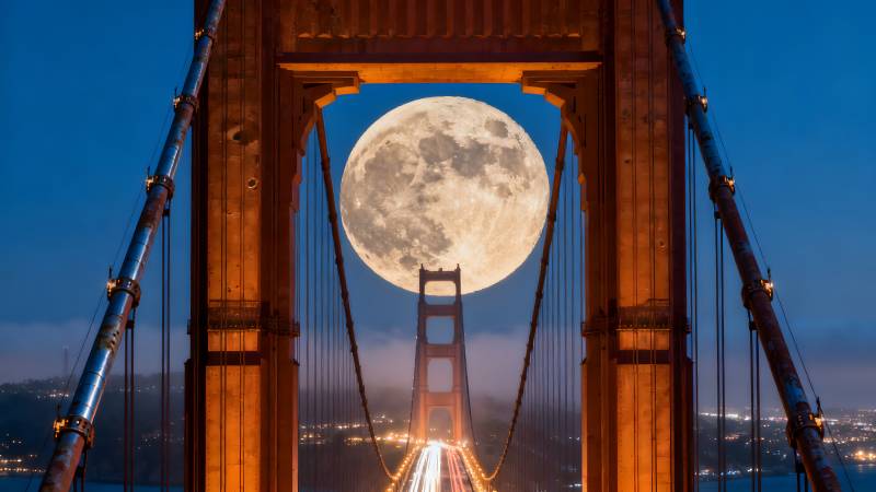 月升金门桥图片