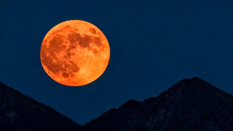 橙月悬山巅图片