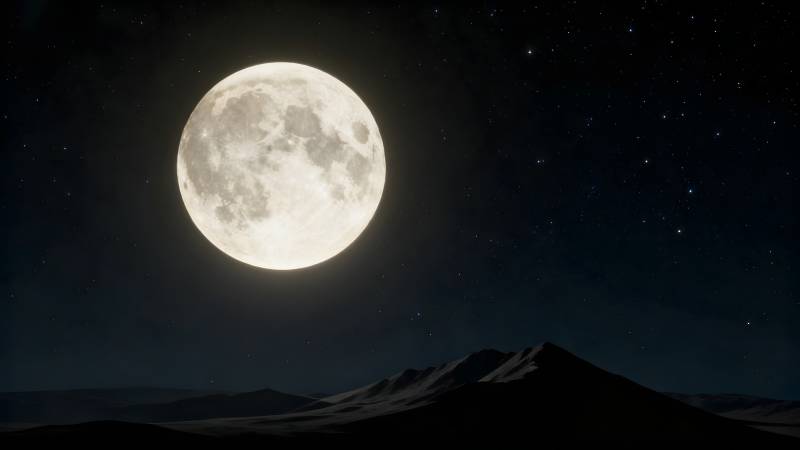 月照山峦夜景图片