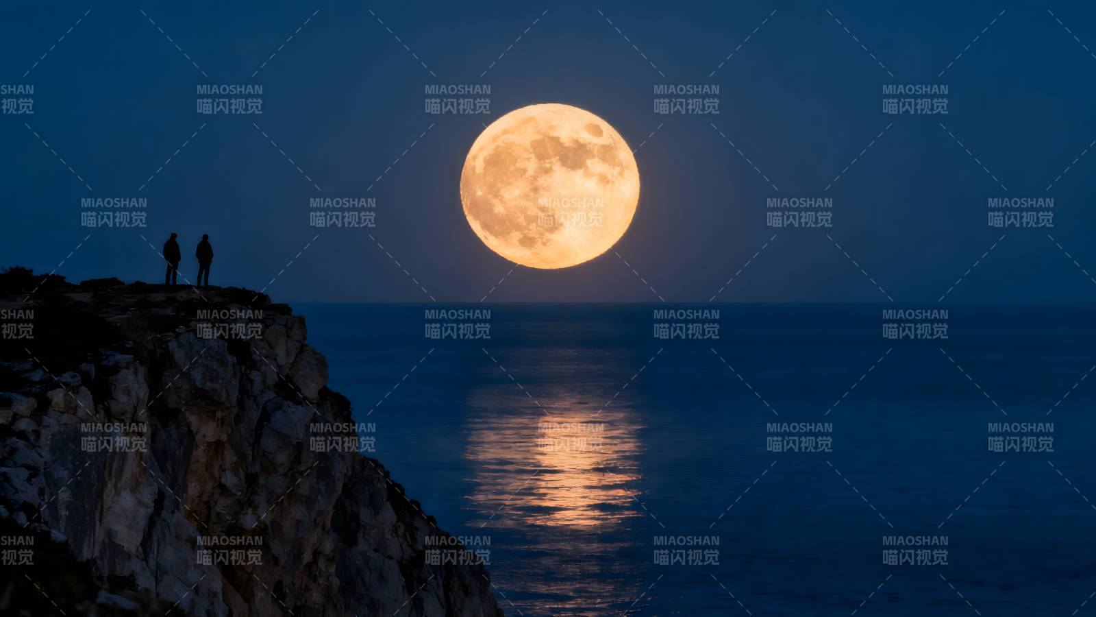 月下海崖双影图片