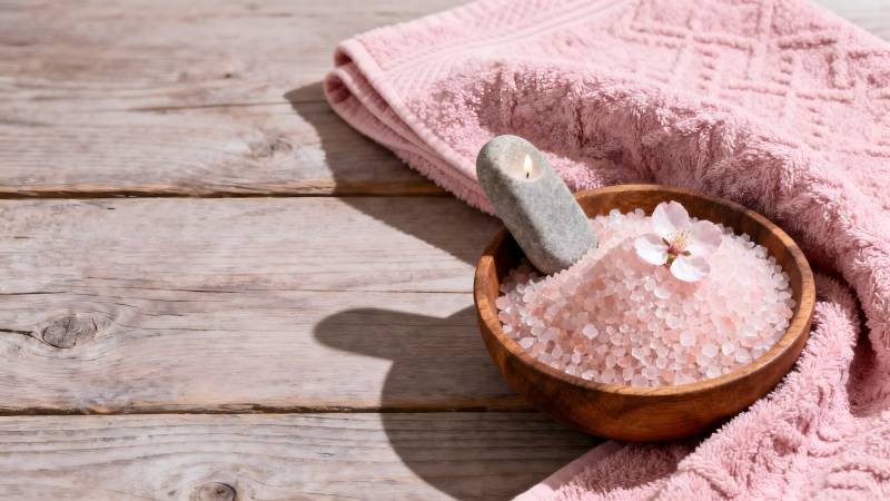 粉色浴盐静物图图片