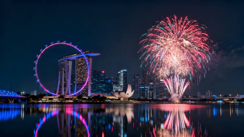 新加坡夜景烟花秀图片
