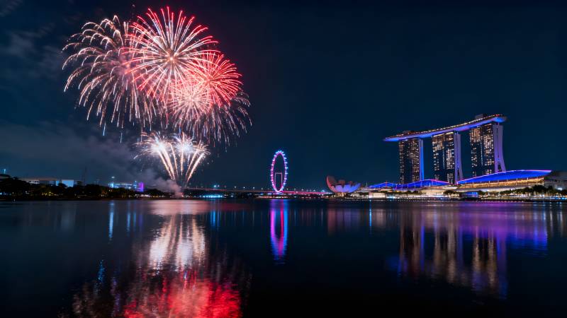 新加坡夜景烟花秀图片