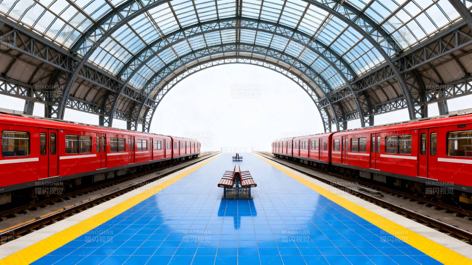 红色列车对峙站台图片