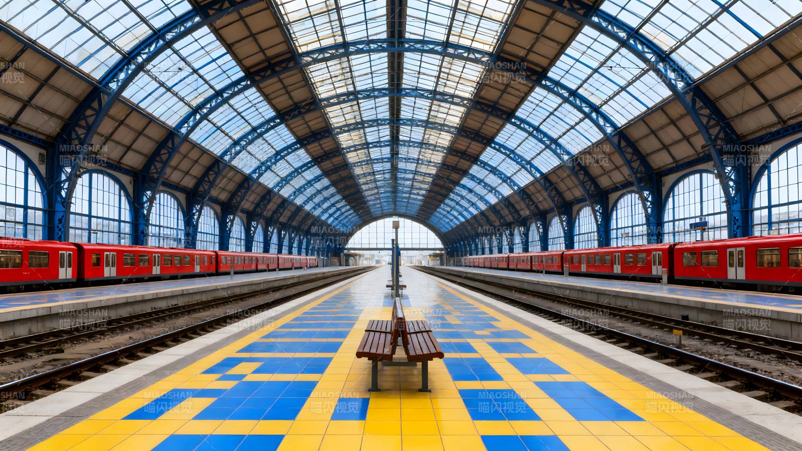 车站长廊 列车静候图片