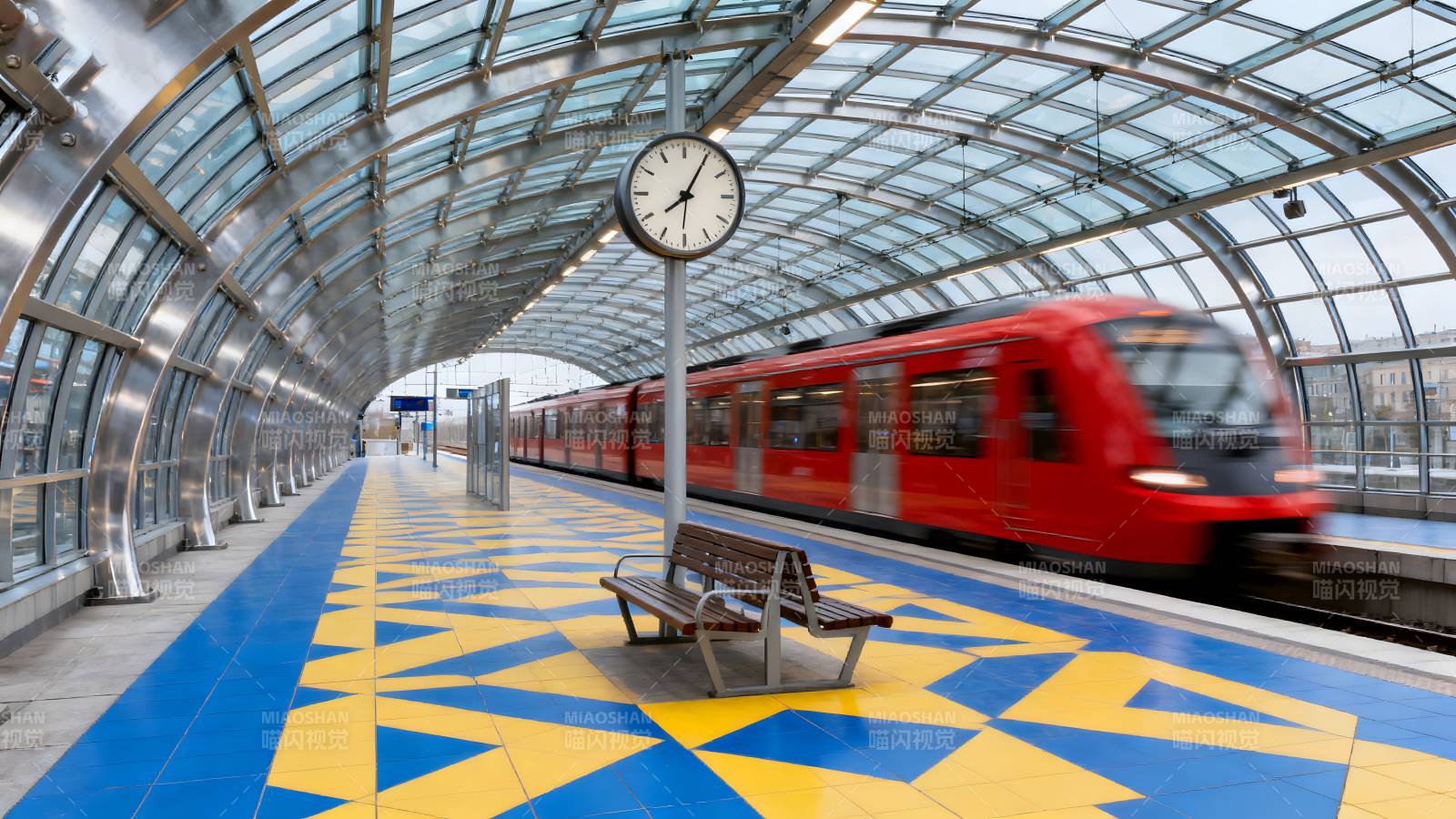 地铁站台红列车图片