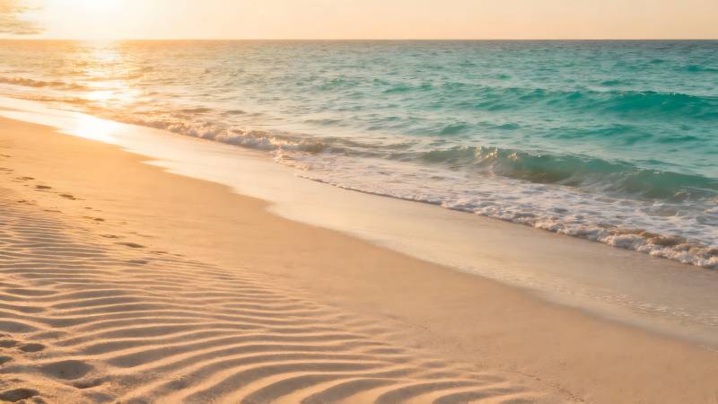 金色沙滩海浪轻拍图片