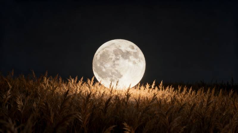 月升麦田夜图片