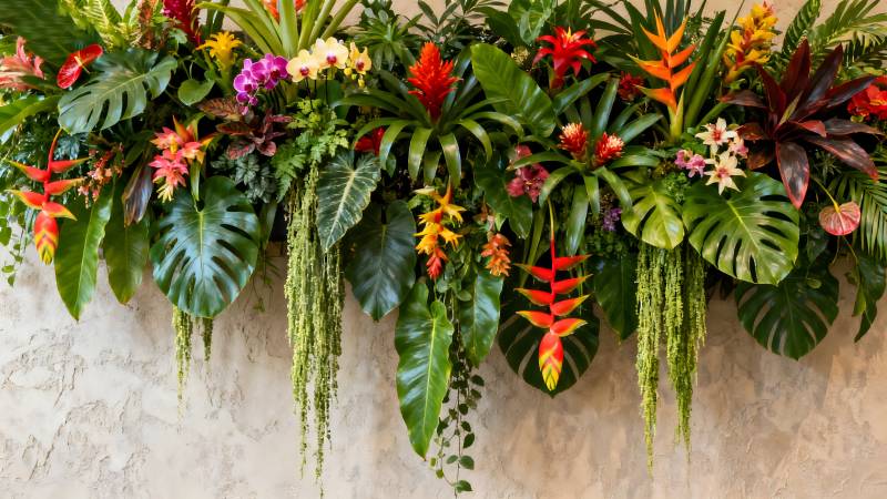 热带花墙生机盎然图片