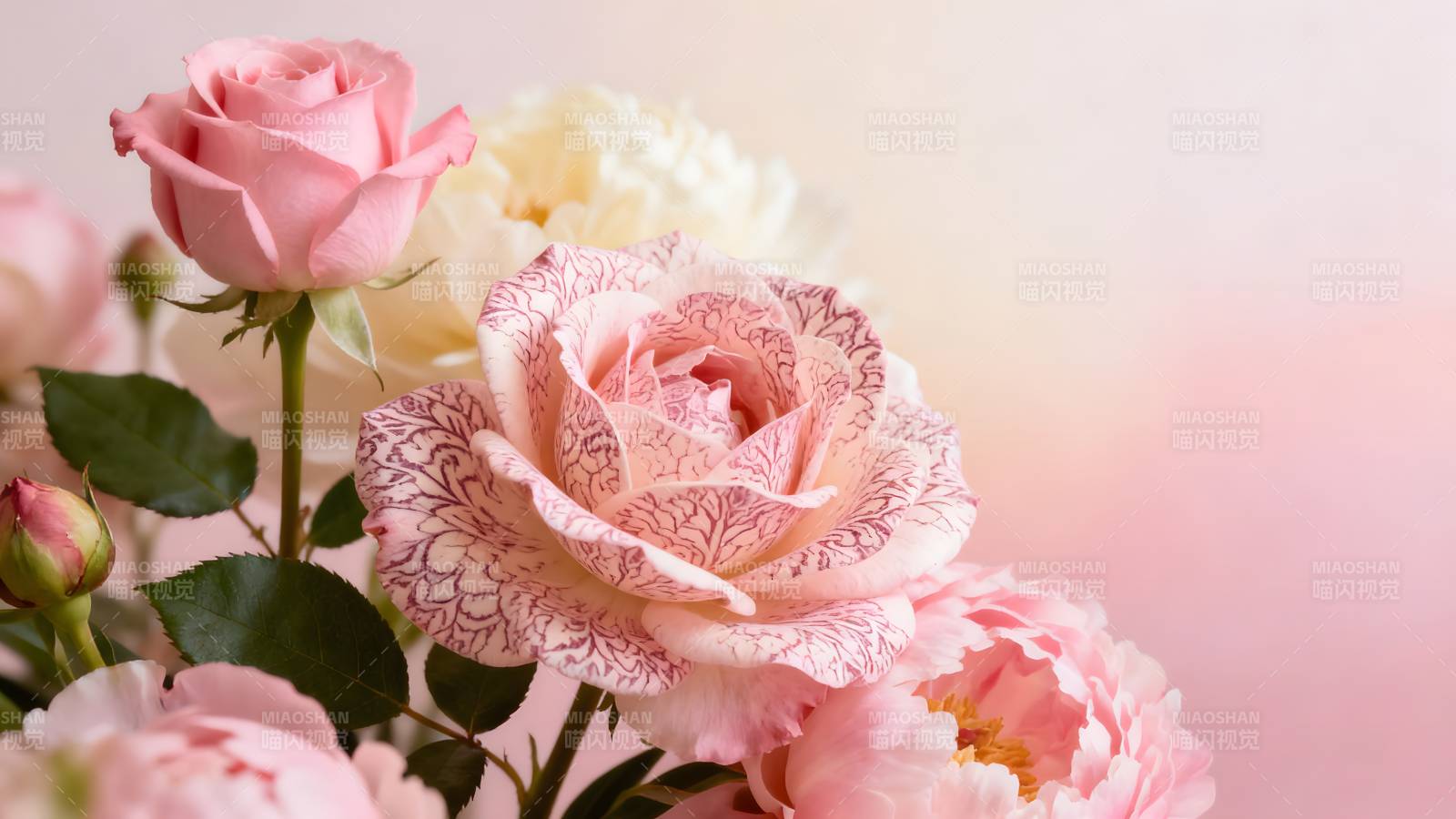 粉红玫瑰绽放图片