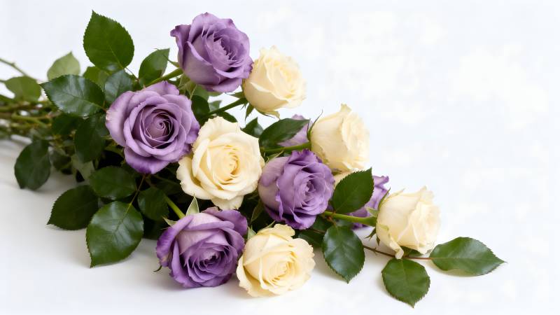 紫白玫瑰花束图片