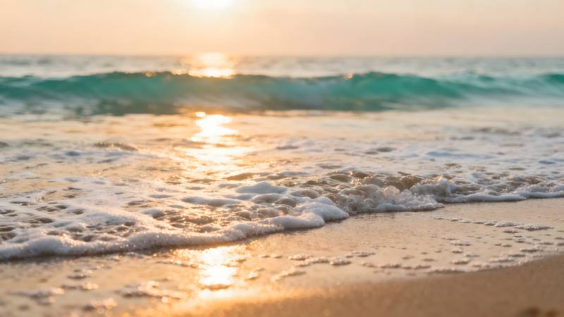 夕阳海滩美景图片