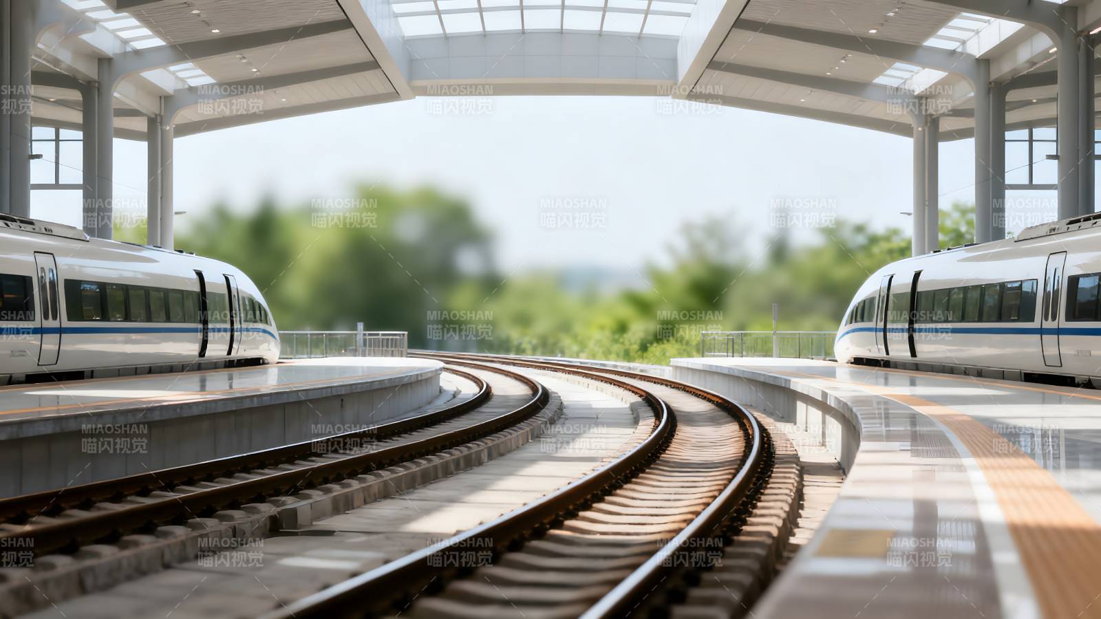 现代车站列车静候图片