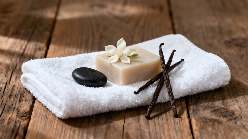 香薰皂与毛巾静物图片