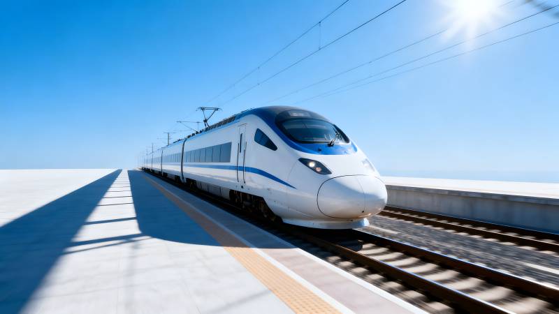 高速列车驰骋雪原图片