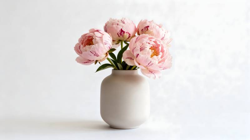 粉花静置白瓶中图片