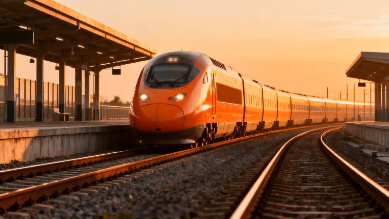 橙色列车驶入站台图片
