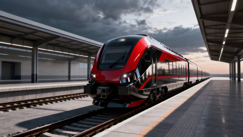 红色高铁进站图片