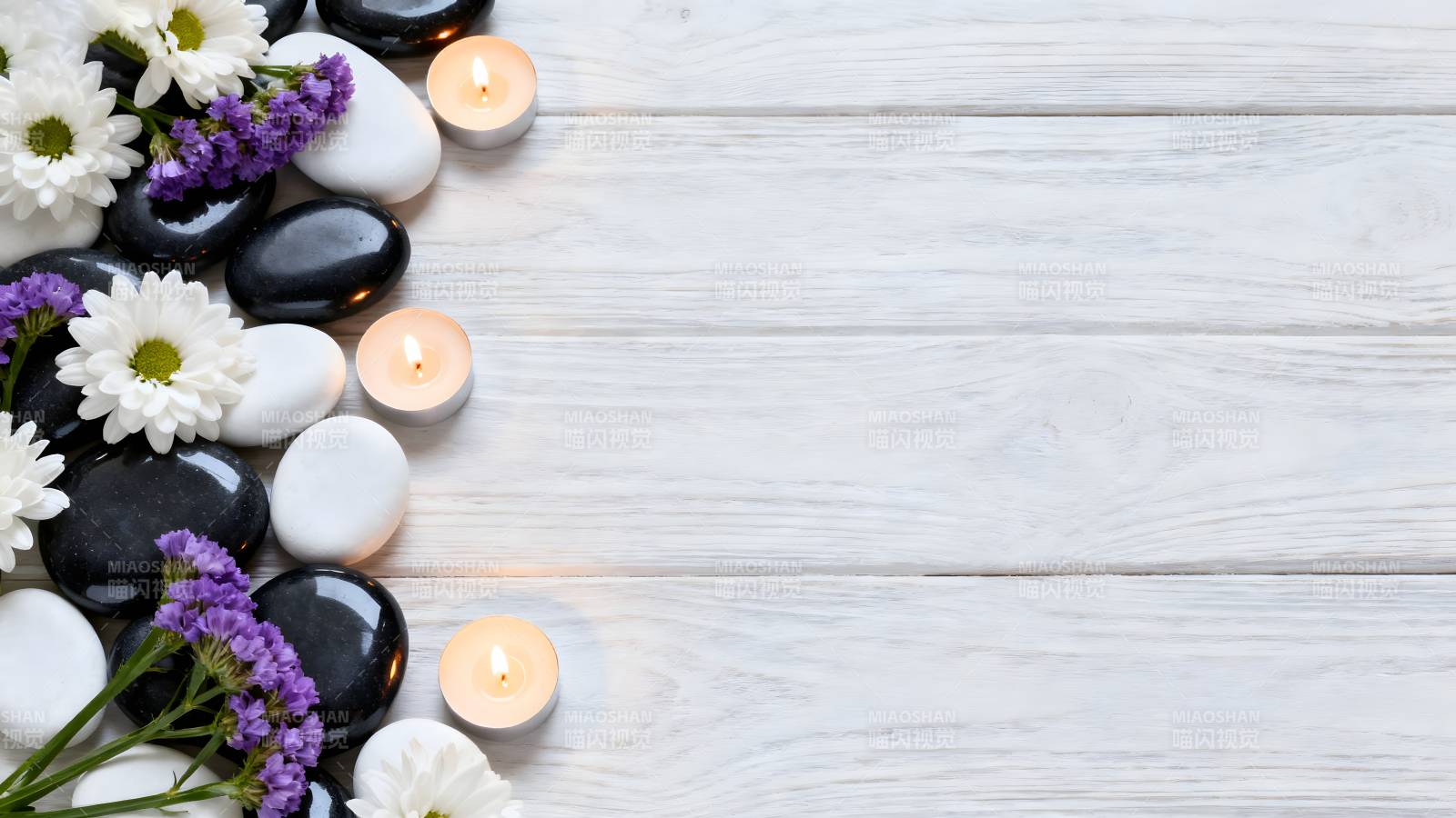 静谧花石烛光图片