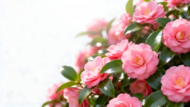 粉红山茶花绽放图片