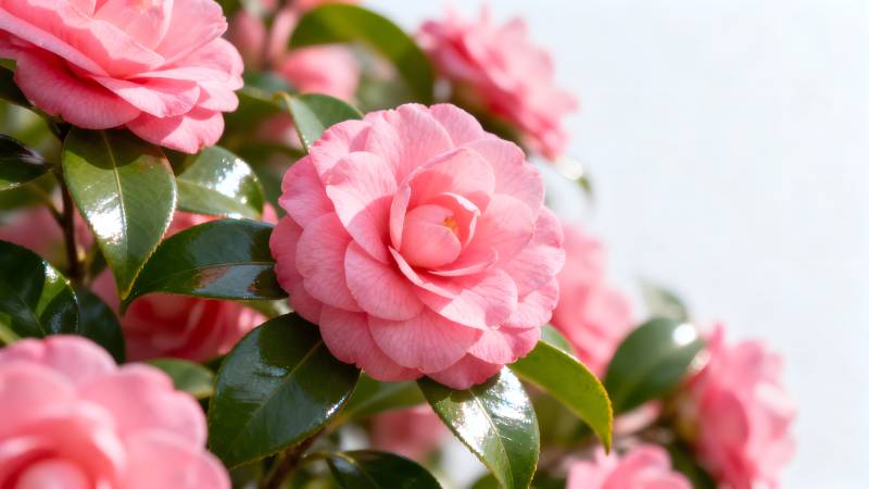 粉红山茶花绽放图片