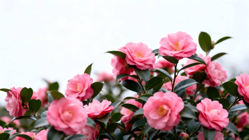 粉红山茶花绽放图片