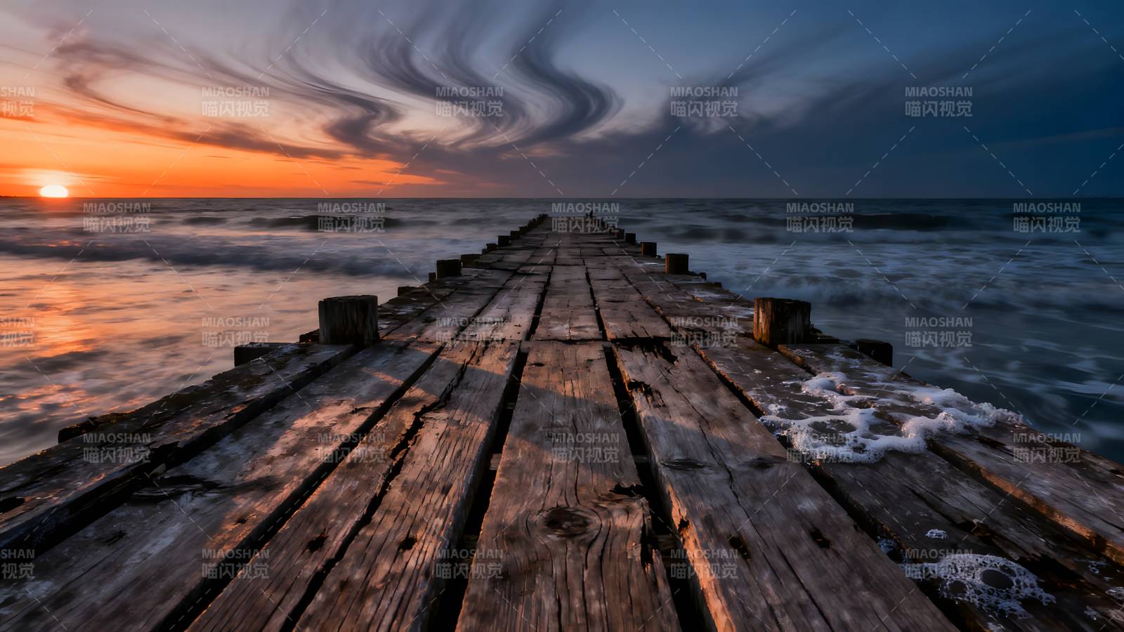 日落长桥海景图片