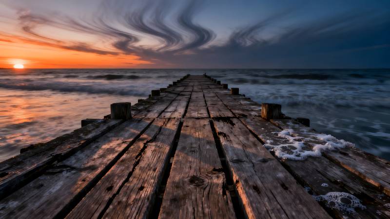 日落长桥海景图片