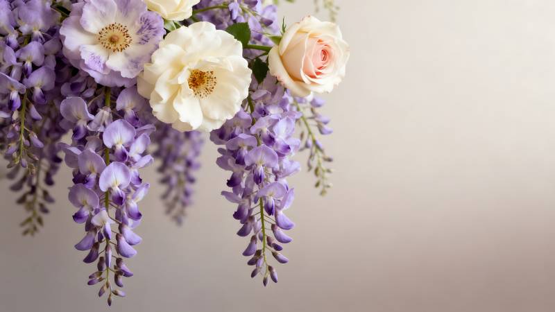 紫藤与玫瑰的邂逅图片