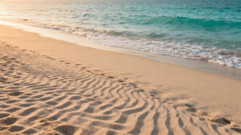 沙滩海浪日出美景图片