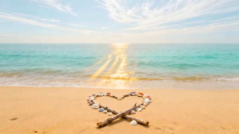 沙滩心形贝壳图片