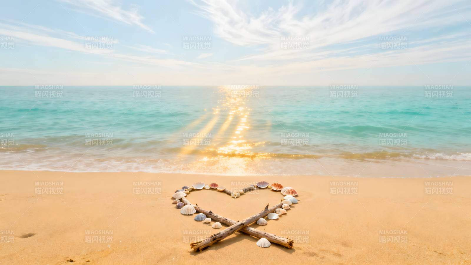 沙滩心形贝壳图片