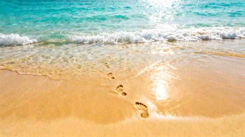 沙滩足迹海浪图片