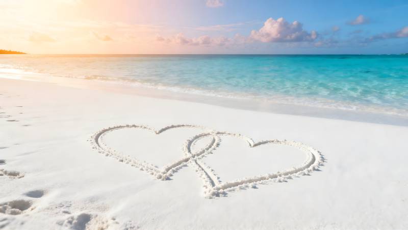 沙滩上的爱心图片
