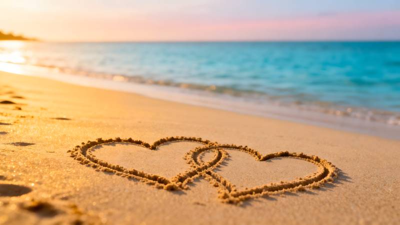 沙滩上的爱心图片