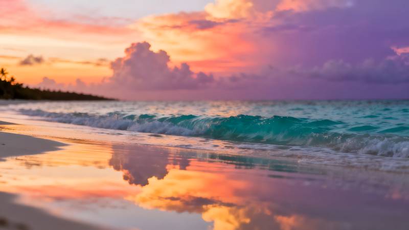 夕阳海滩美景图片