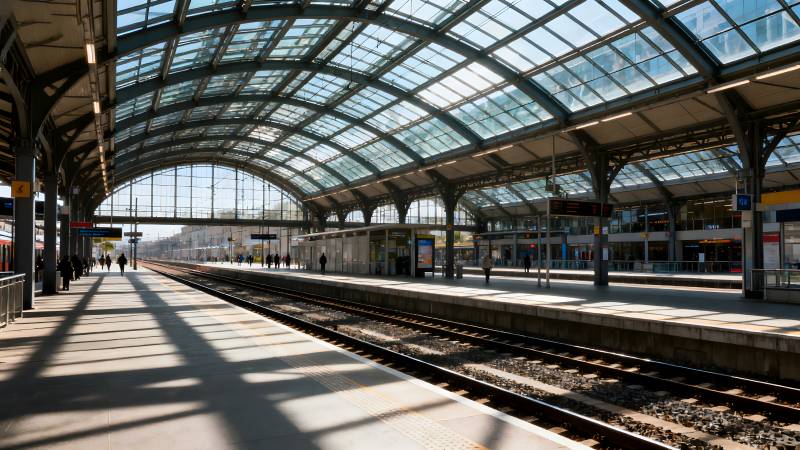 火车站台阳光明媚图片