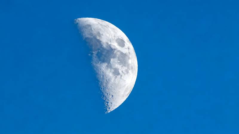 半轮明月映蓝天图片