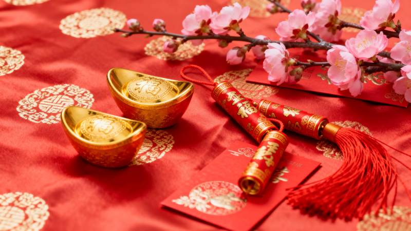 新春金元宝与红梅图片